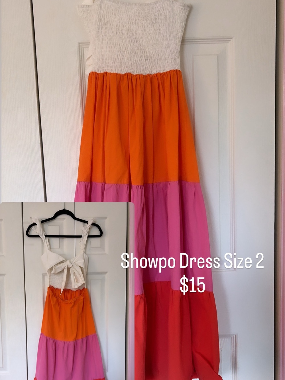 Showpo White, Orange & Pink Tiered Maxi Dress
